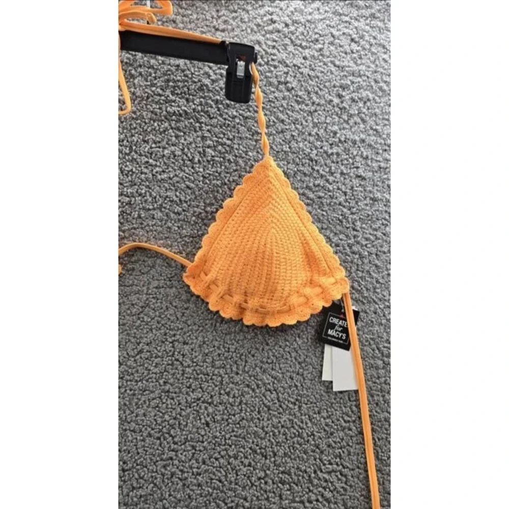 Salt + Cove Crochet Halter Triangle Bikini Juniors' XL Orange V-Neck Tie Closure